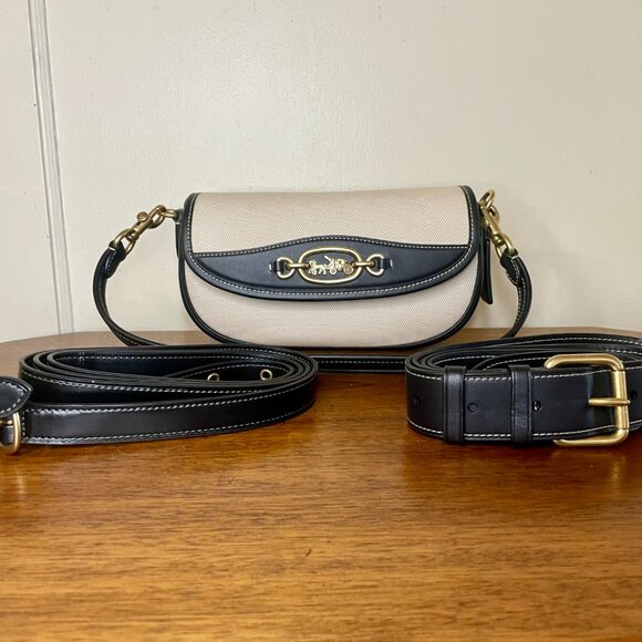 NEW Coach Harley 23 Cream Canvas and black leather - 3 straps - Picture 9 of 11